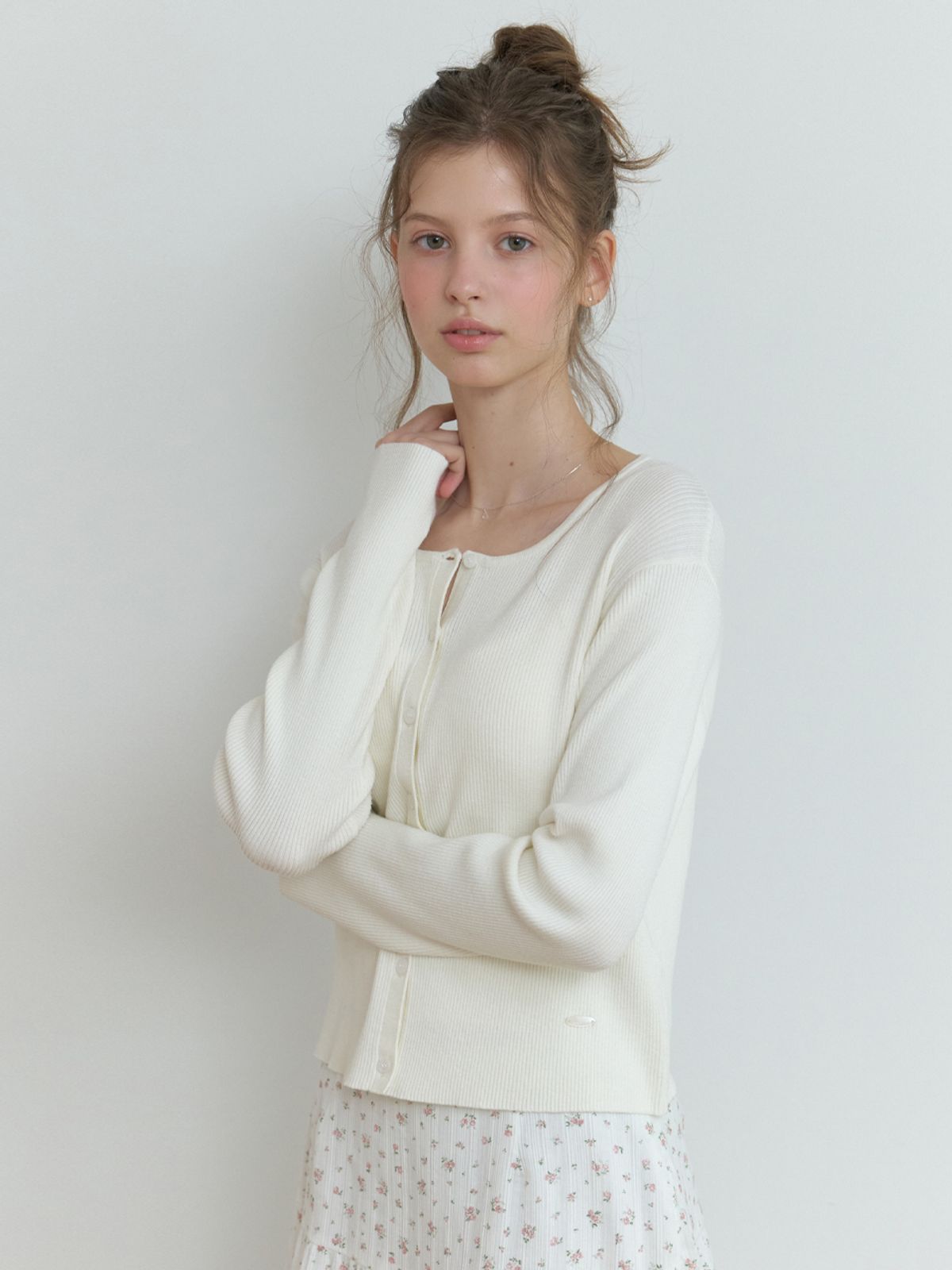 리엘(RE L) Owa round knit cardigan (ivory)