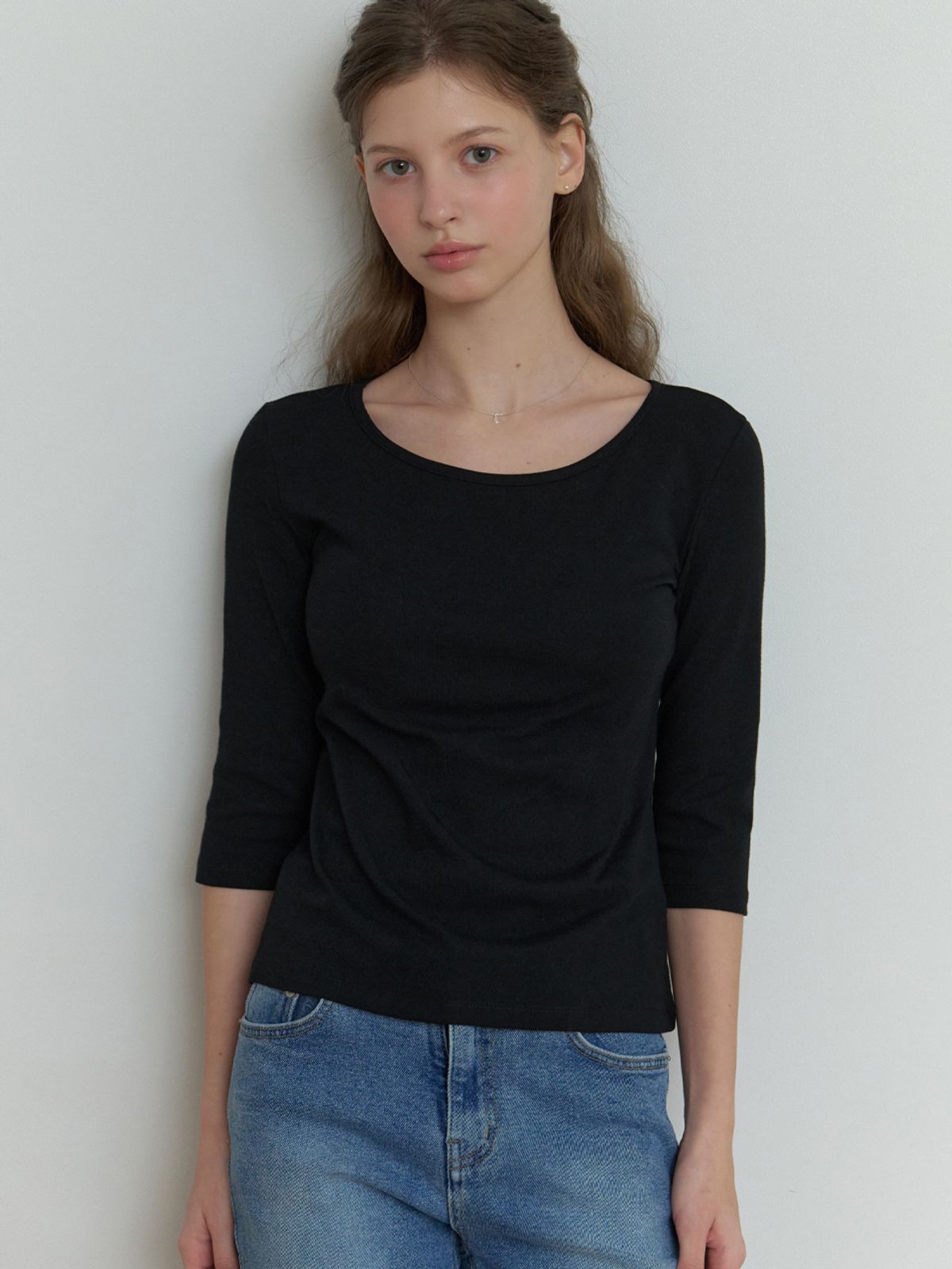리엘(RE L) Hata 3/4 sleeve t-shirt (black)