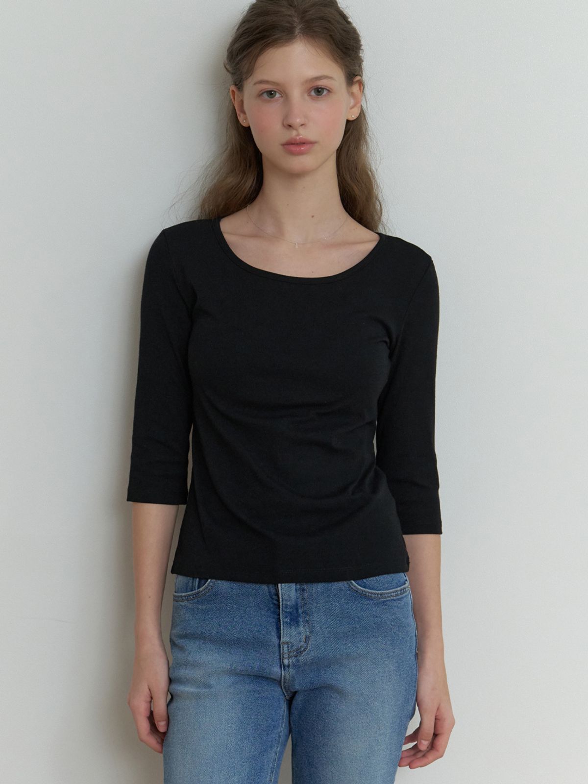 리엘(RE L) Hata 3/4 sleeve t-shirt (black)