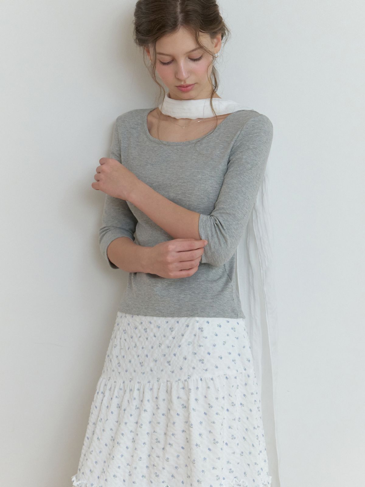 리엘(RE L) Hata 3/4 sleeve t-shirt (gray)