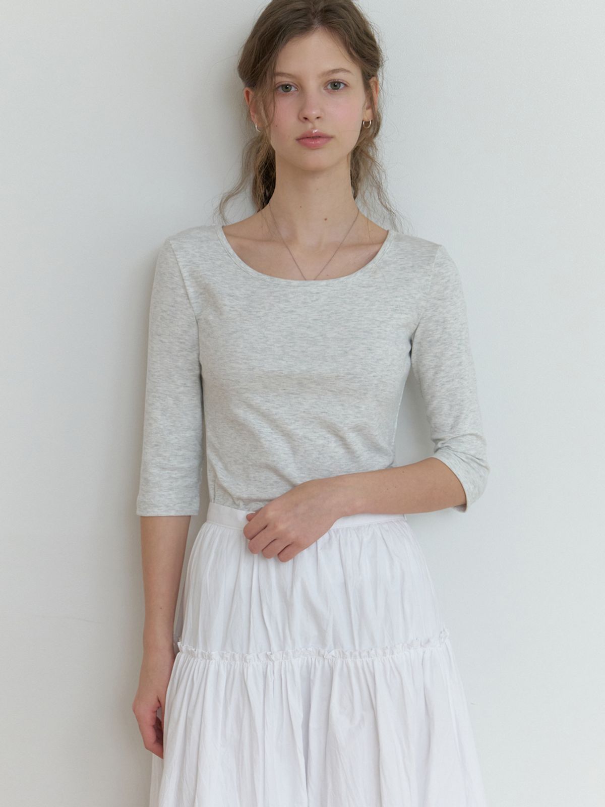 리엘(RE L) Hata 3/4 sleeve t-shirt (melange gray)