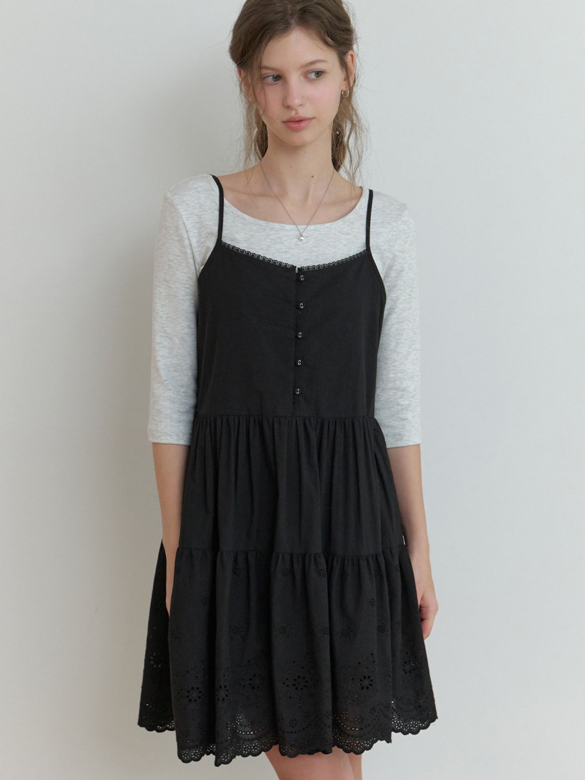 리엘(RE L) Hata 3/4 sleeve t-shirt (melange gray)