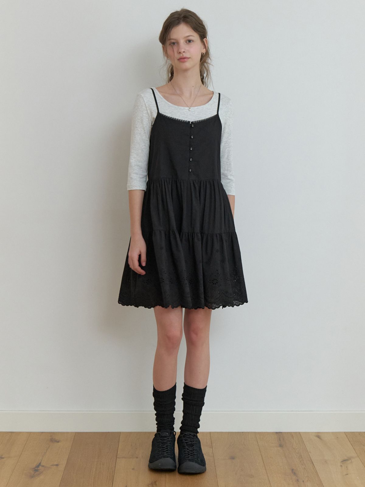 리엘(RE L) Hata 3/4 sleeve t-shirt (melange gray)