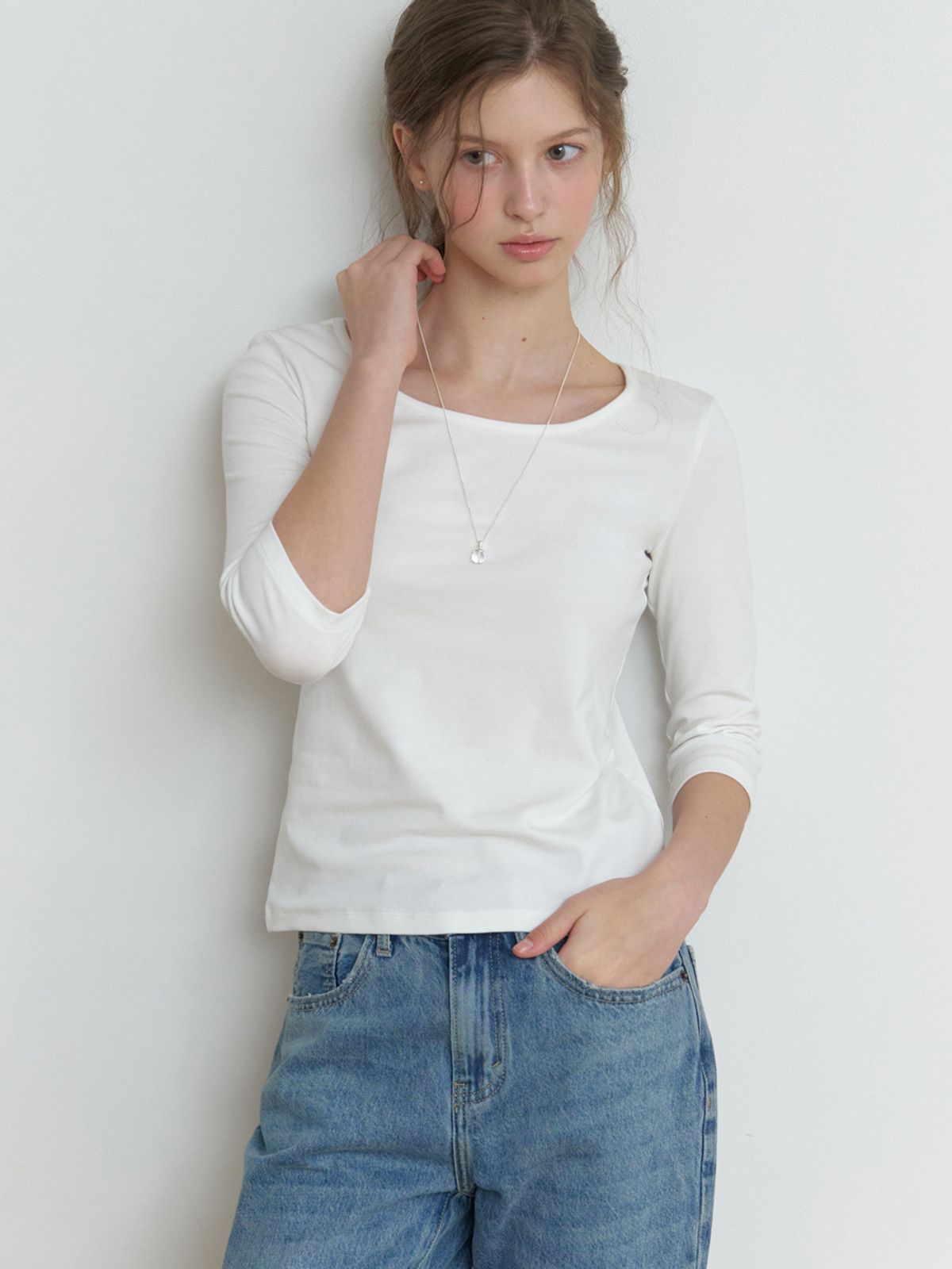 리엘(RE L) Hata 3/4 sleeve t-shirt (ivory)