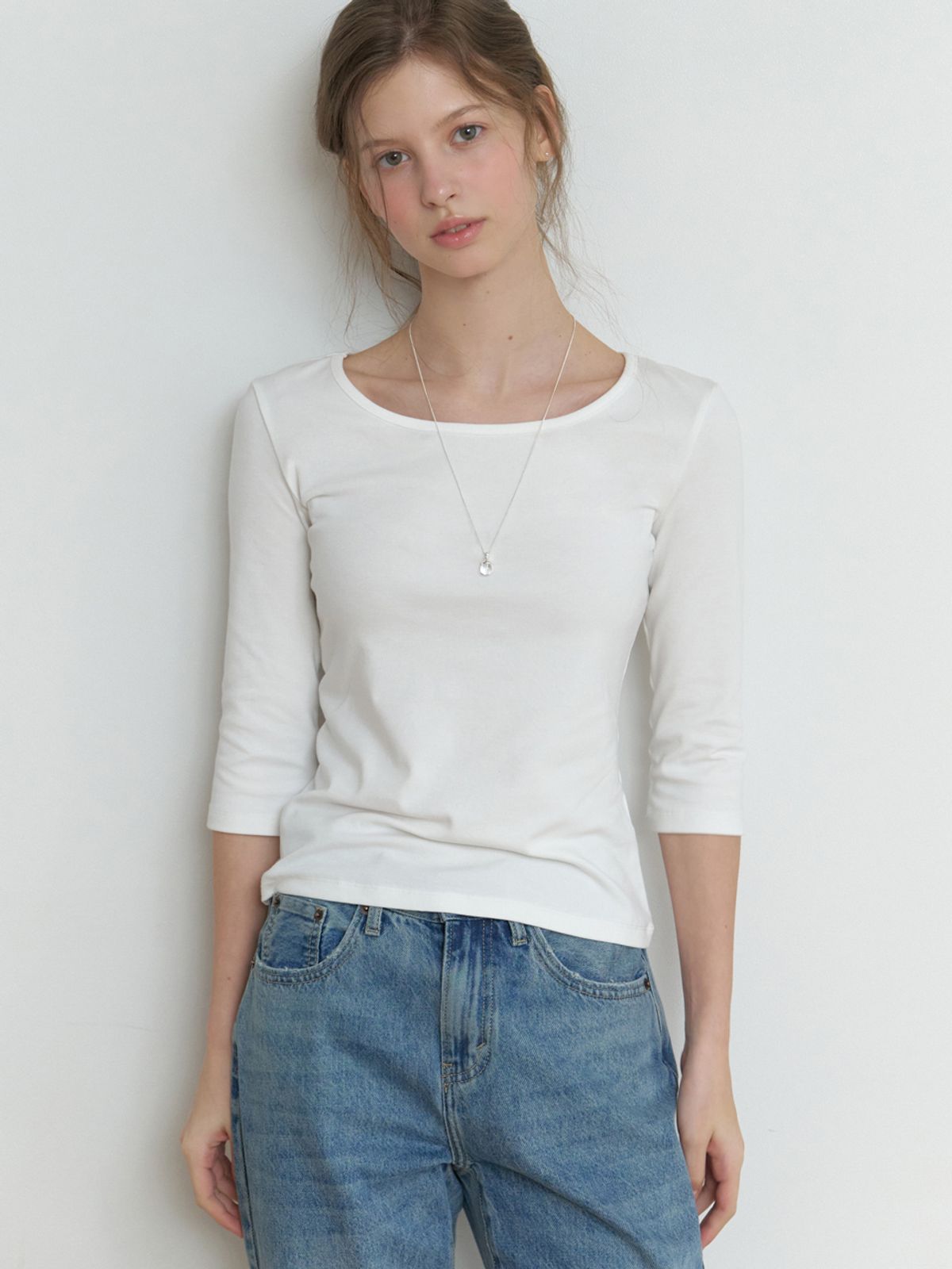 리엘(RE L) Hata 3/4 sleeve t-shirt (ivory)