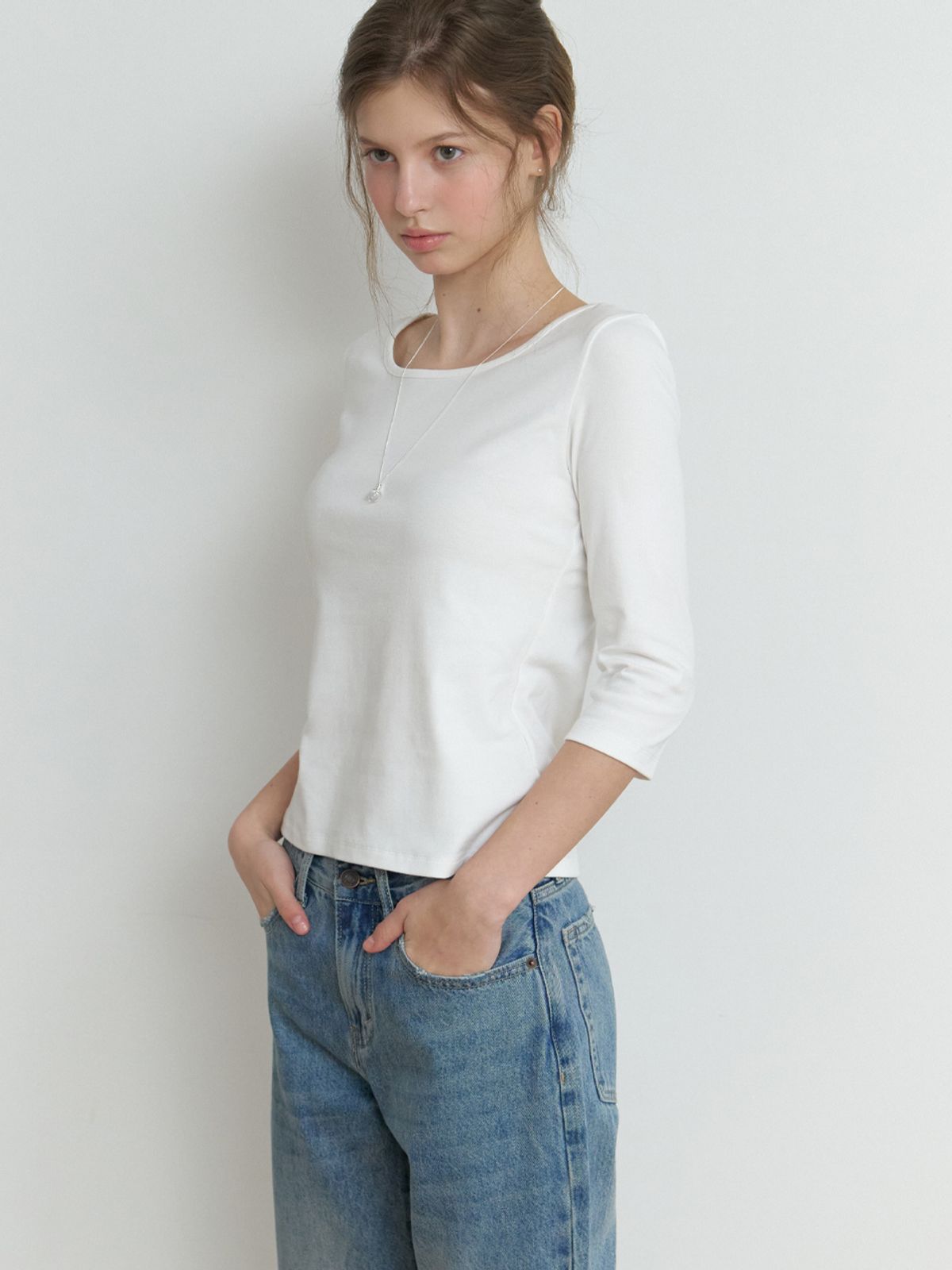 리엘(RE L) Hata 3/4 sleeve t-shirt (ivory)