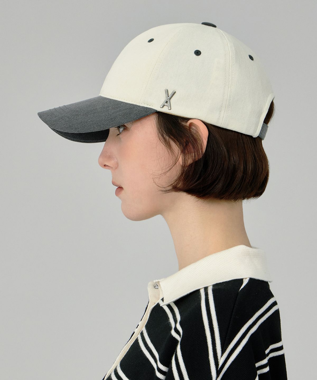 바잘(VARZAR) VA 스터드 투톤 볼캡 다크 그레이
