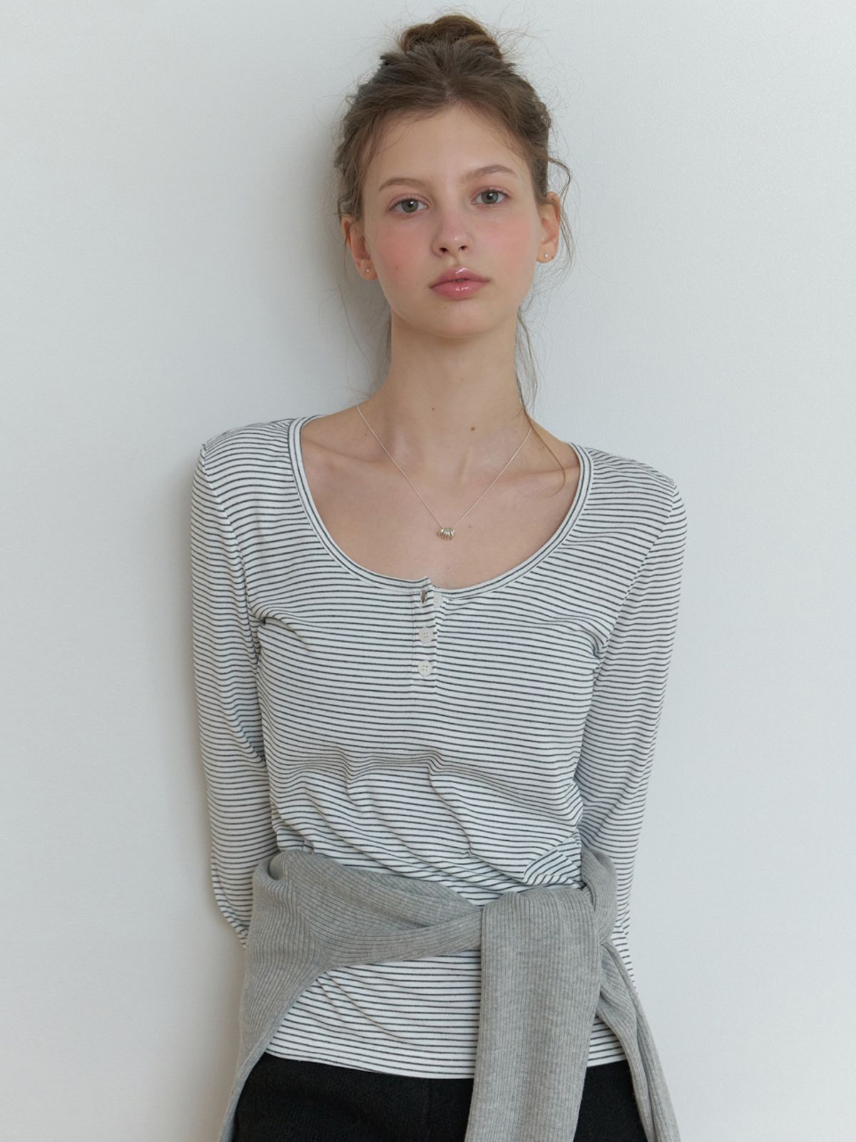 리엘(RE L) Lemo stripe t-shirt (charcoal)