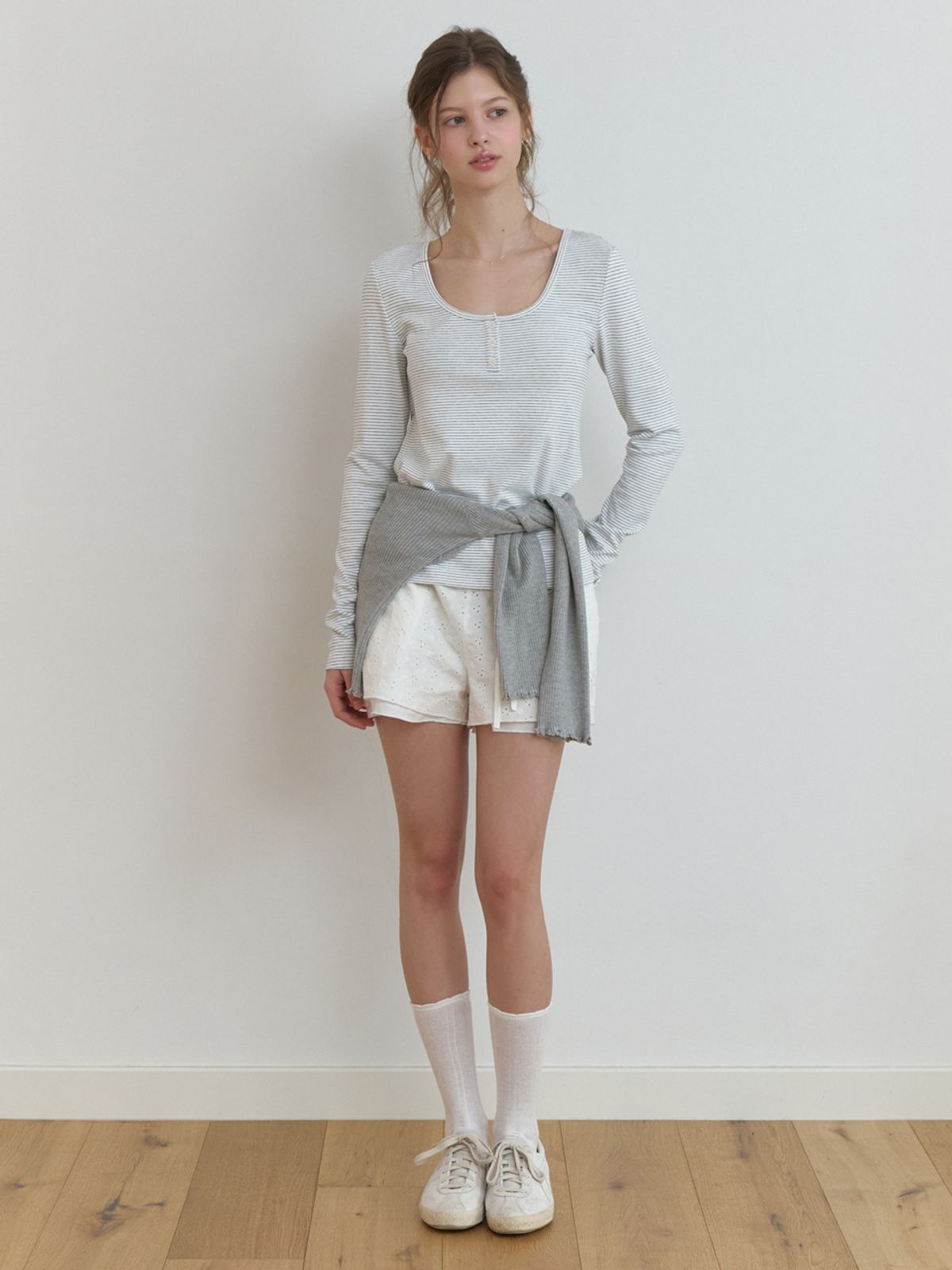 리엘(RE L) Lemo stripe t-shirt (melange gray)