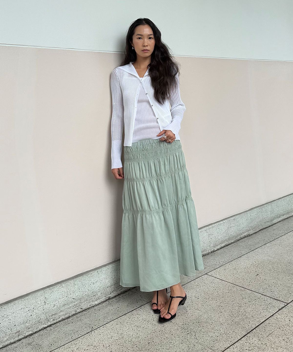 바니스뉴욕(BARNEYS NEWYORK) 플리츠 티어드 스커트 민트