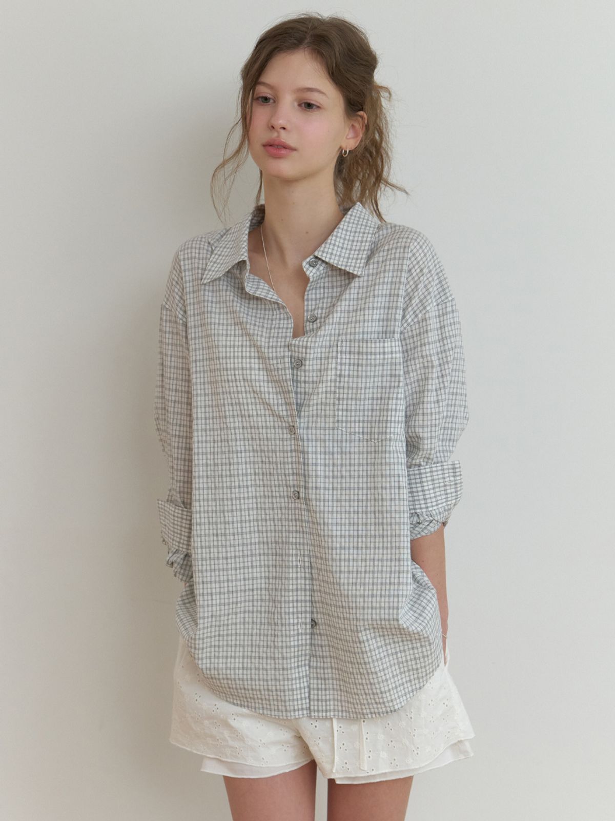 리엘(RE L) [4th] Bail overfit shirt (gray check)