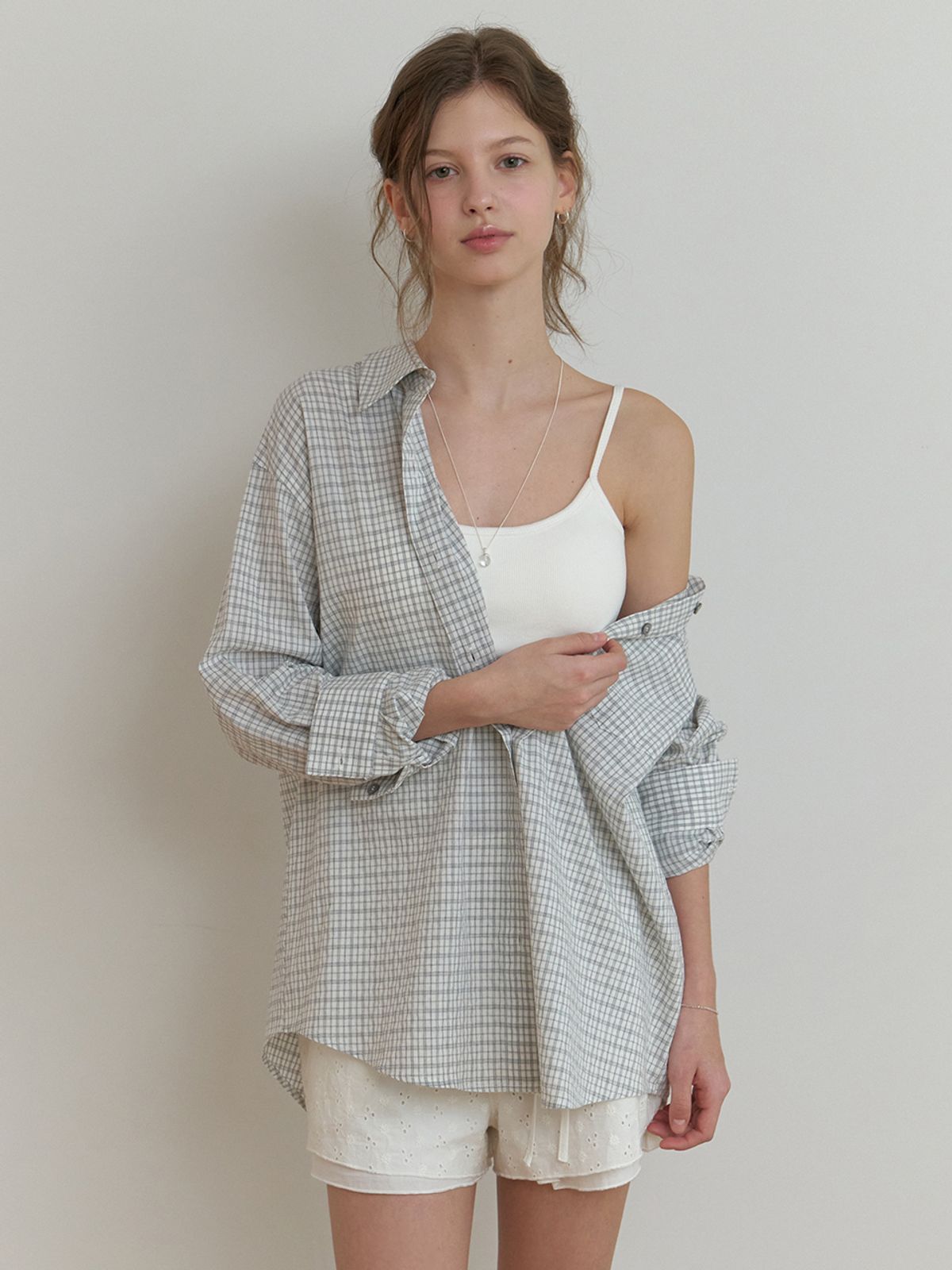 리엘(RE L) [4th] Bail overfit shirt (gray check)