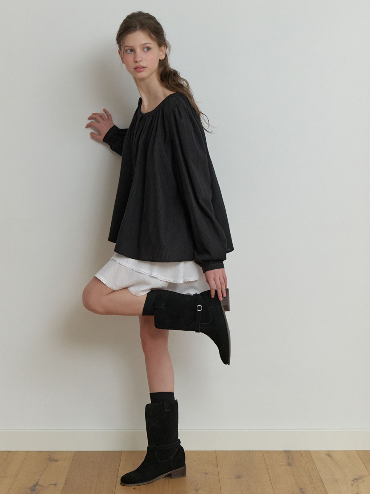 리엘(RE L) Robin cotton blouse (black)