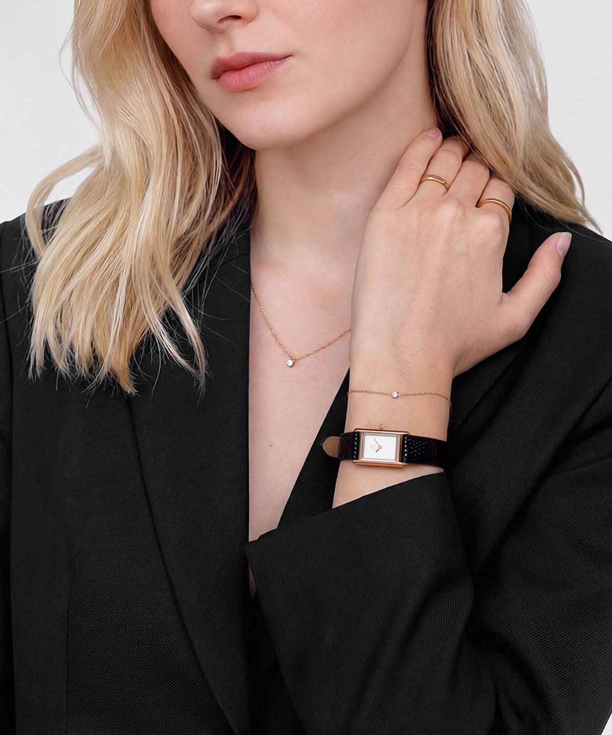 다니엘 웰링턴(DANIEL WELLINGTON) BOUND MINI BLACK LIZARD 로즈골드 블랙 레더 여성시계