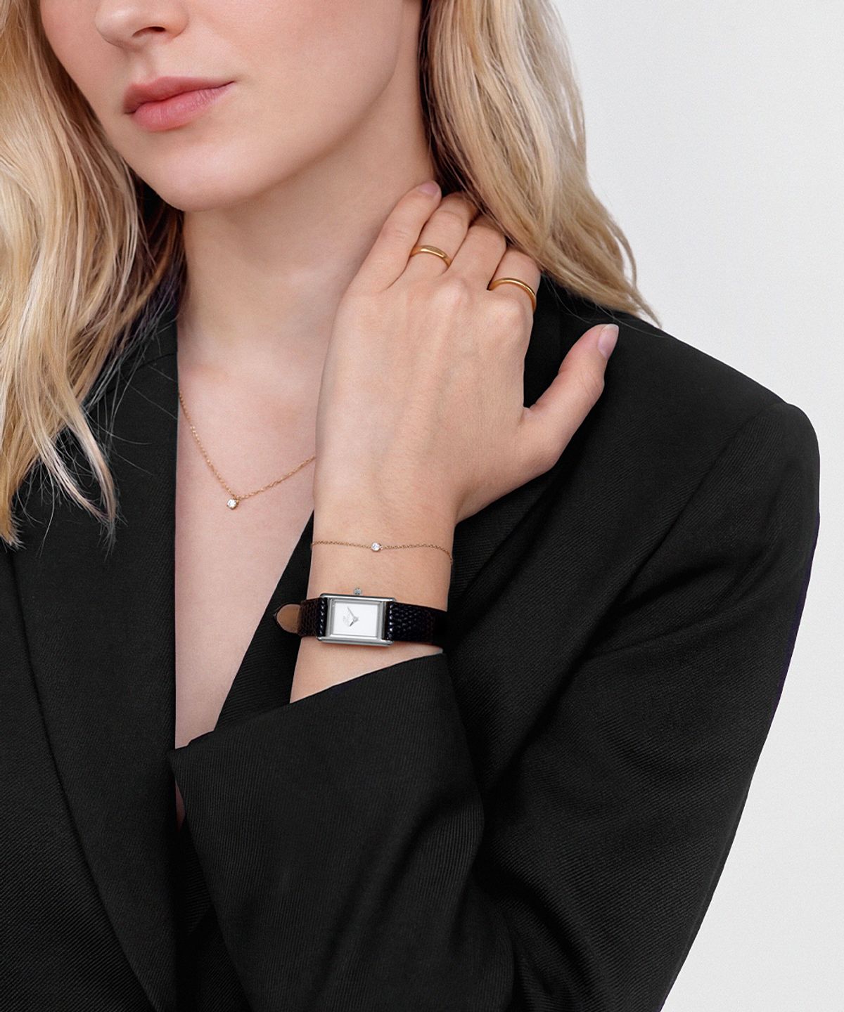 다니엘 웰링턴(DANIEL WELLINGTON) BOUND MINI BLACK LIZARD 실버 블랙 천연가죽 손목시계