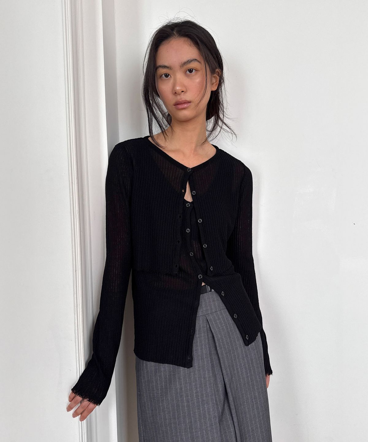다이애그널(DIAGONAL) TWIN LAYER KNIT TOP (black)