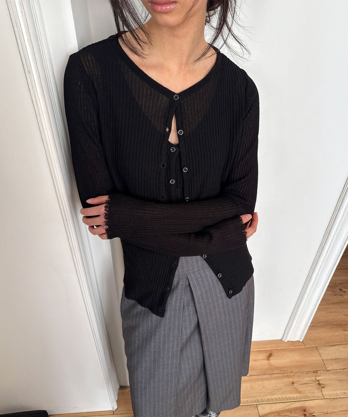 다이애그널(DIAGONAL) TWIN LAYER KNIT TOP (black)