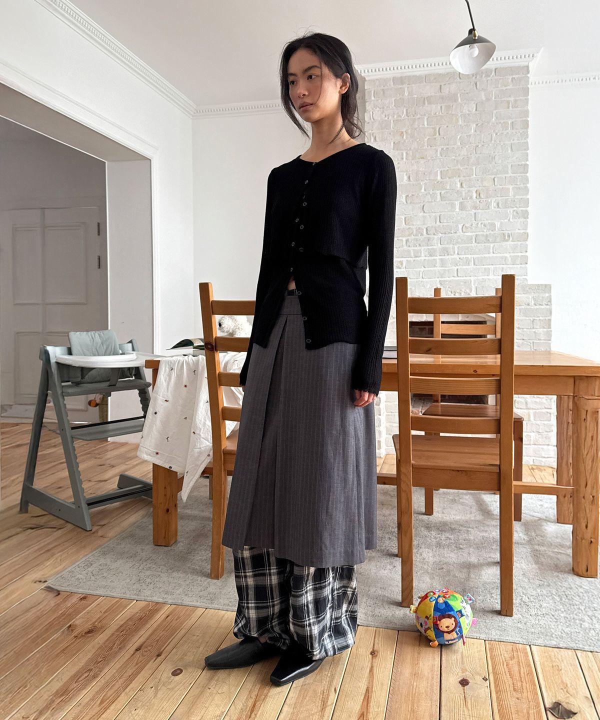 다이애그널(DIAGONAL) TWIN LAYER KNIT TOP (black)