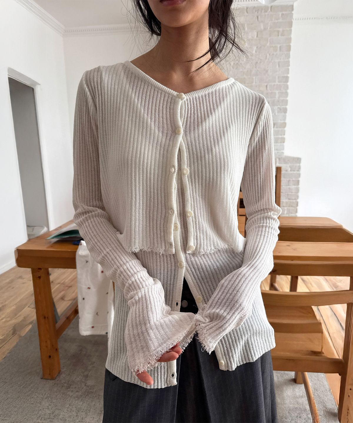 다이애그널(DIAGONAL) TWIN LAYER KNIT TOP (ivory)
