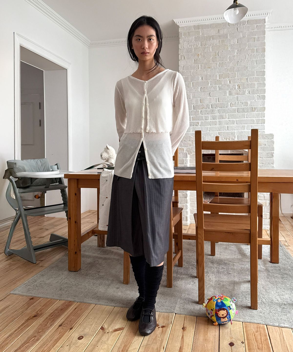 다이애그널(DIAGONAL) TWIN LAYER KNIT TOP (ivory)