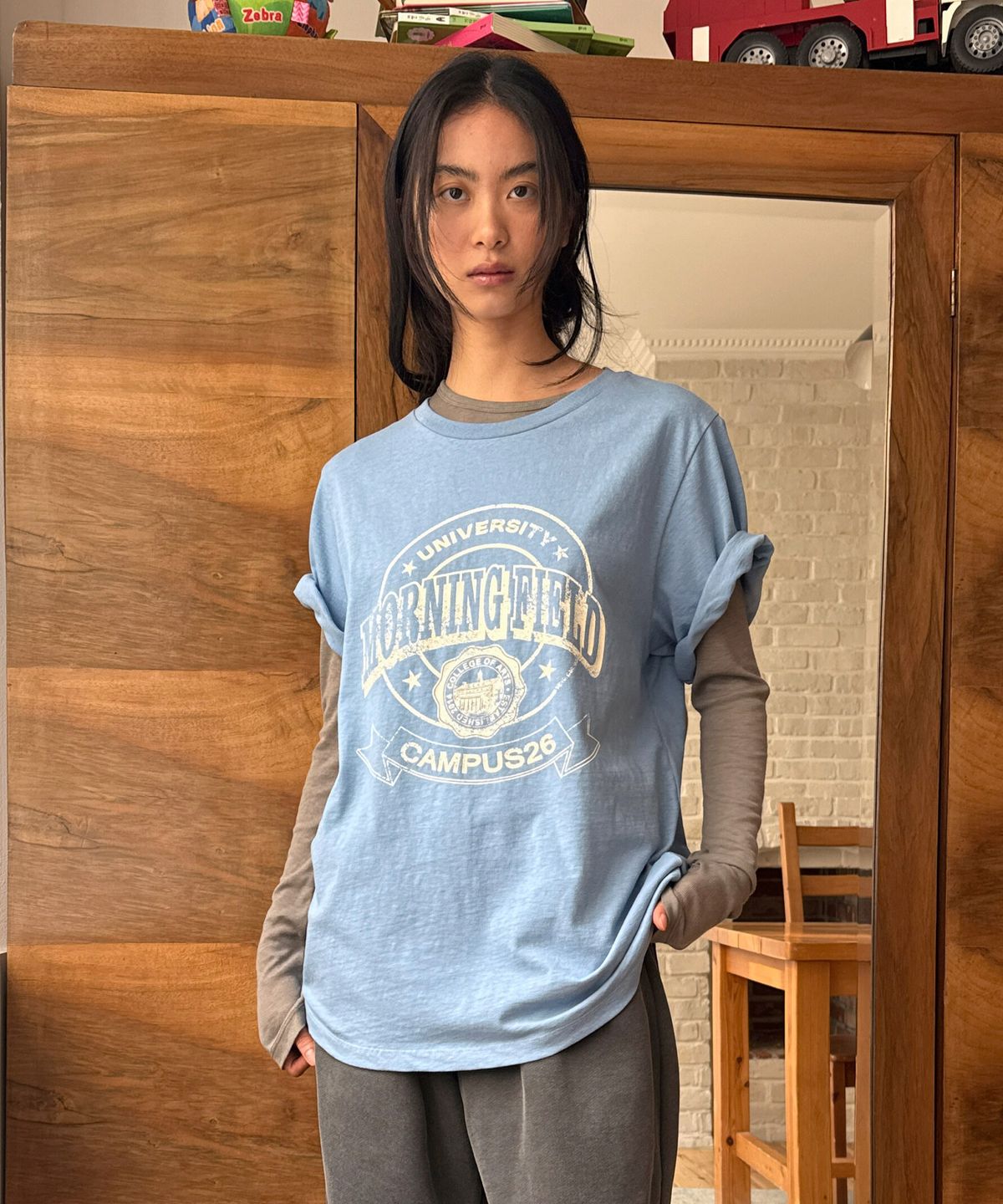 다이애그널(DIAGONAL) VINTAGE CAMPUS TEE (blue)
