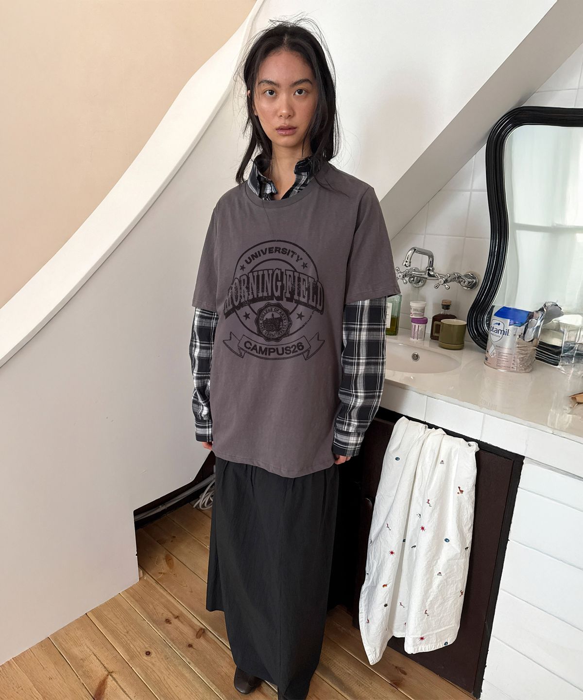 다이애그널(DIAGONAL) VINTAGE CAMPUS TEE (grey)