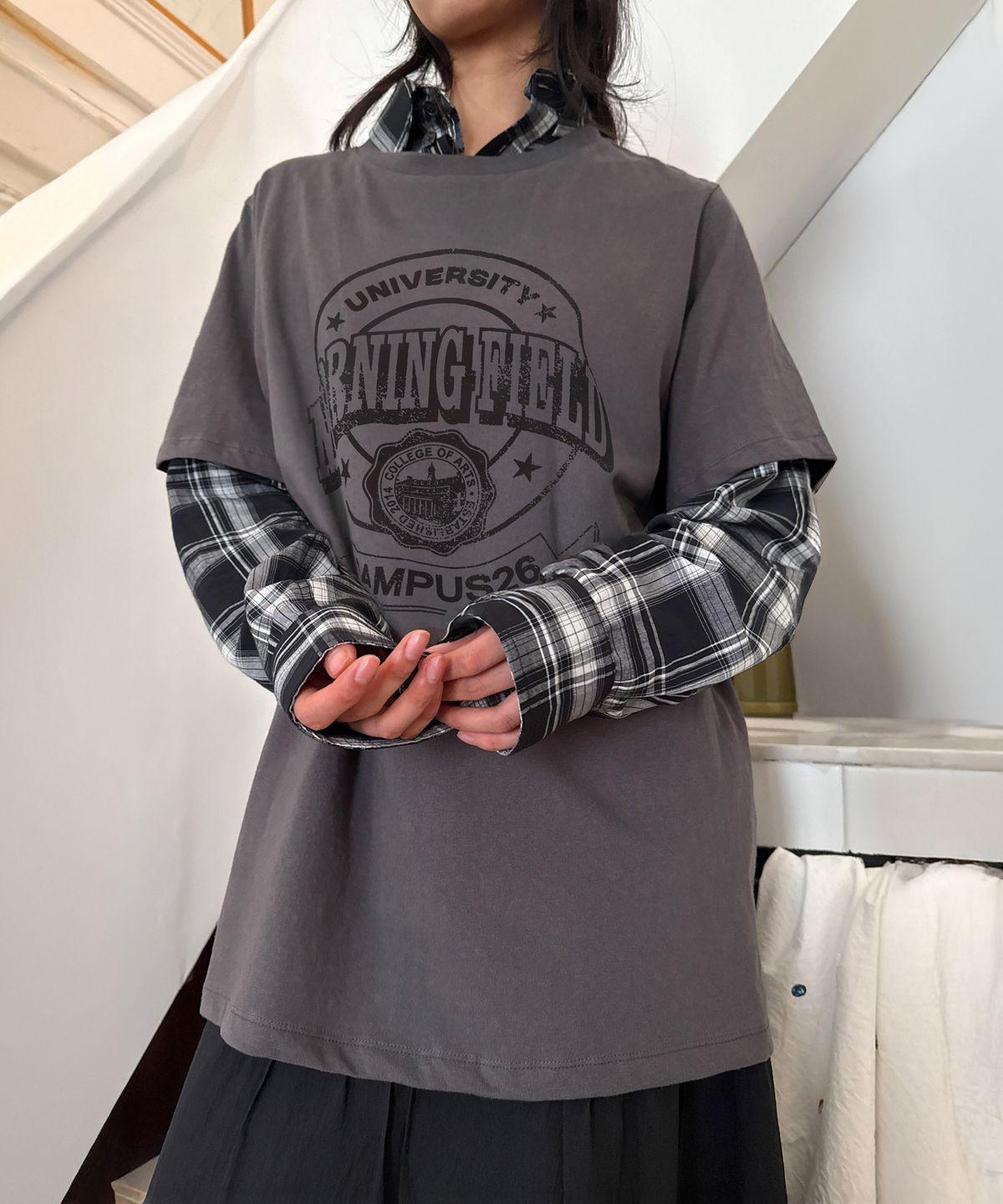 다이애그널(DIAGONAL) VINTAGE CAMPUS TEE (grey)