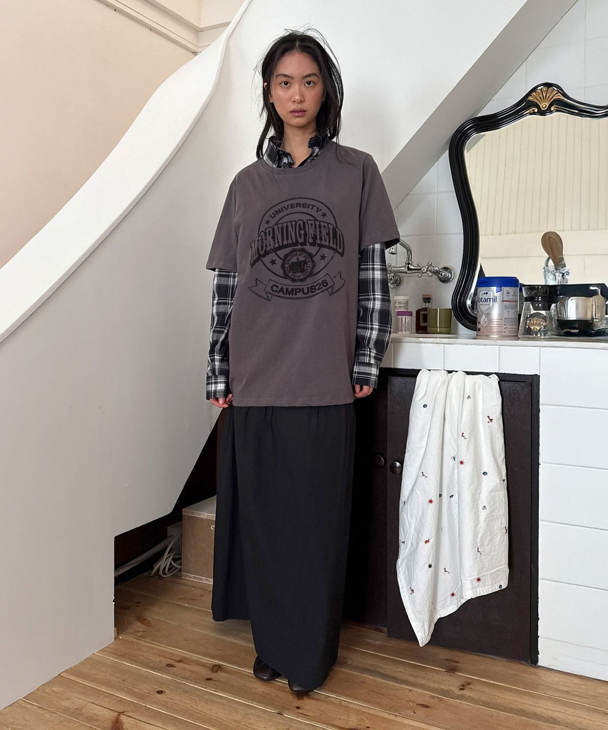 다이애그널(DIAGONAL) VINTAGE CAMPUS TEE (grey)