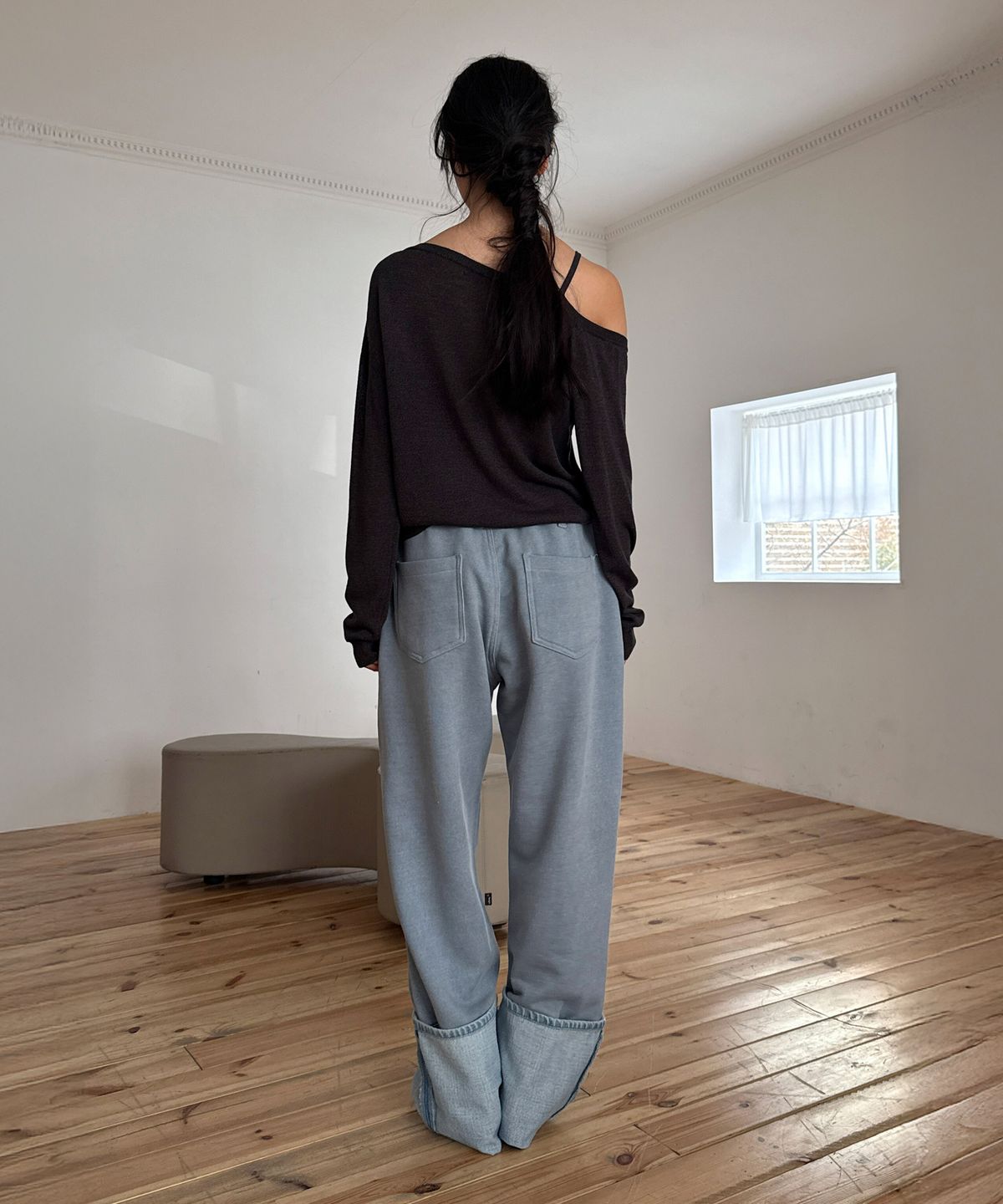 다이애그널(DIAGONAL) DENIM ROLLED SWEAT PANTS (blue)