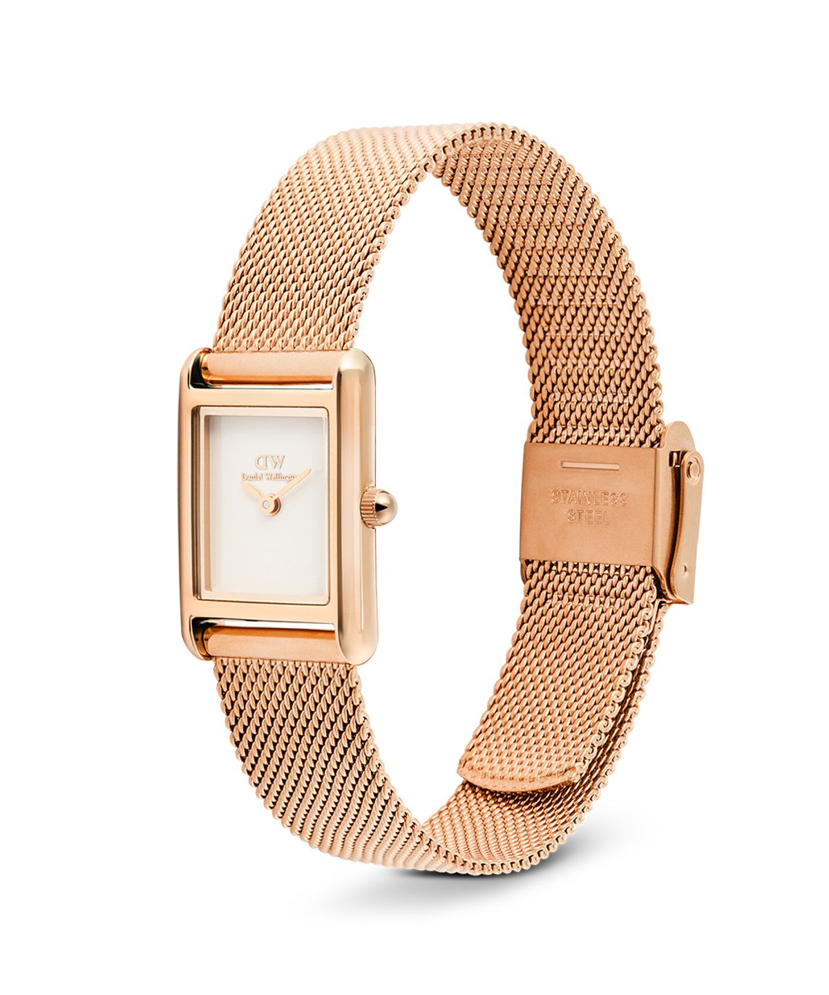 다니엘 웰링턴(DANIEL WELLINGTON) BOUND MINI MELROSE 여자 로즈골드 메시 사각다이얼 패션시계