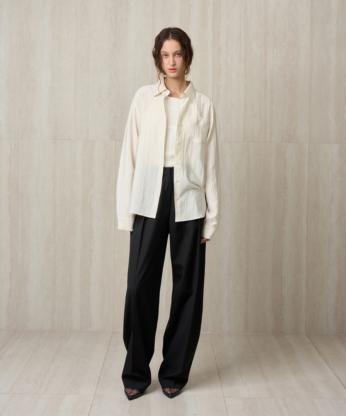 리이(RE RHEE) SILKY LIGHTWEIGHT SHIRT PEARL