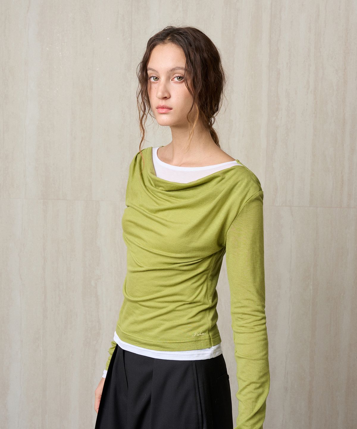 리이(RE RHEE) WOOL JERSEY LAYERED TOP OLIVE