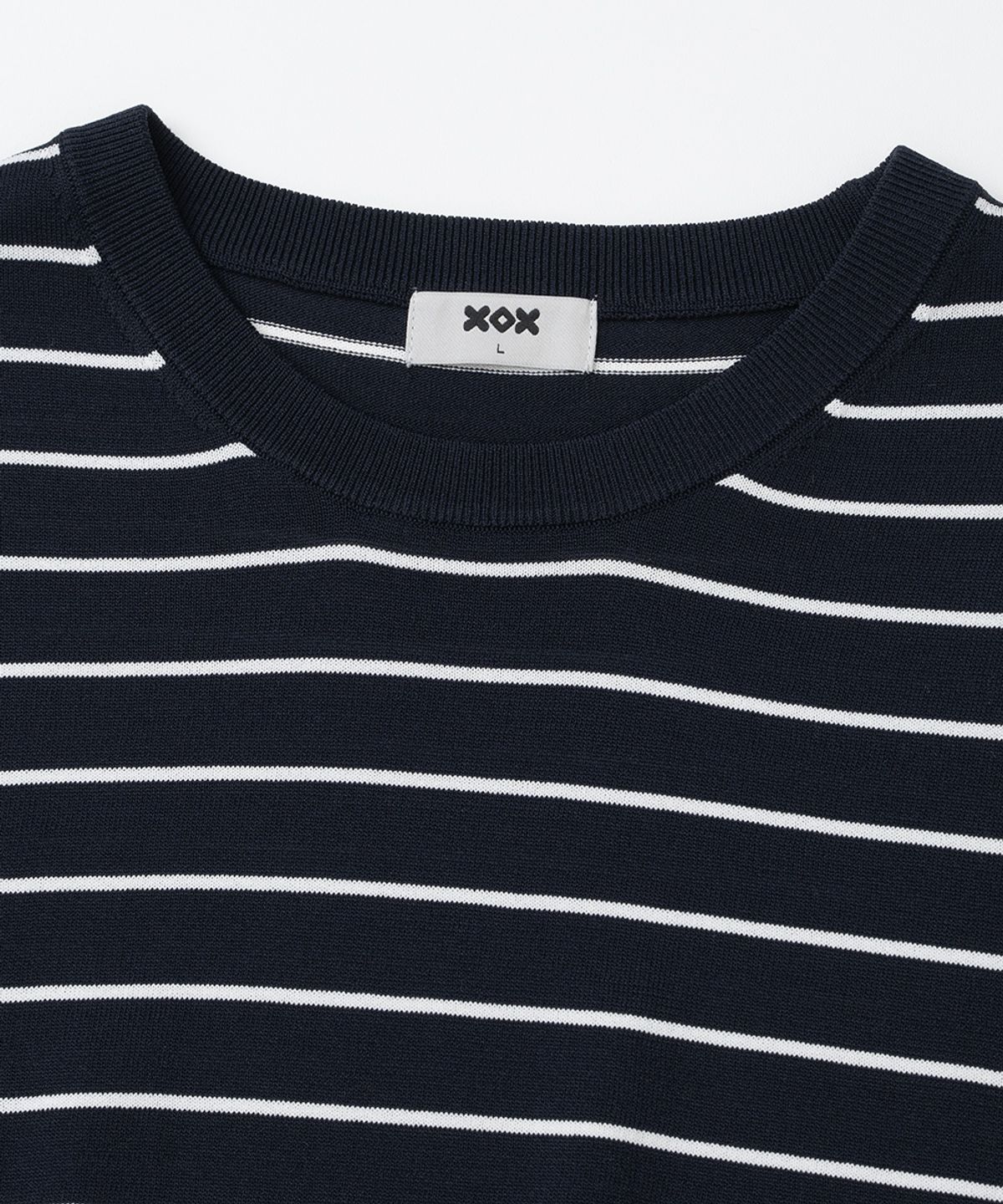 엑스오엑스(XOX) 베이직 쿨 라운드 크롭 반팔 니트 [NAVY ST]