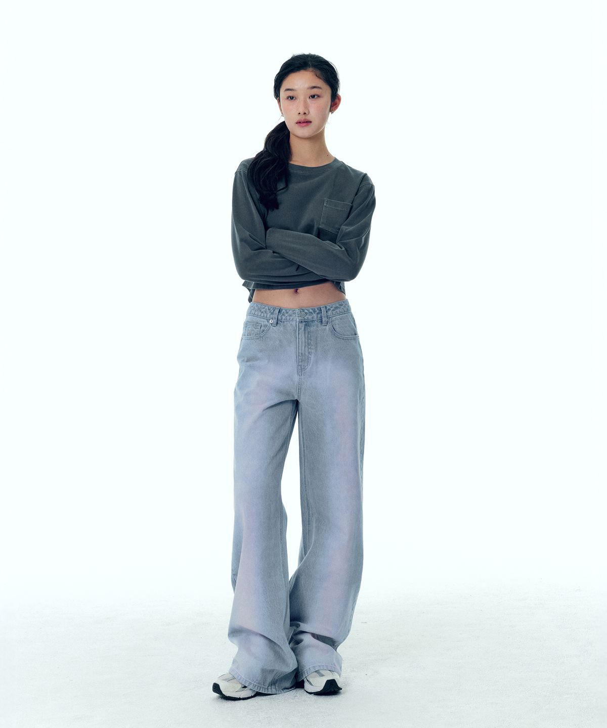 플랙 우먼(PLAC WOMEN) 핑크 브러시 스트레이트 데님팬츠 T23 라이트블루