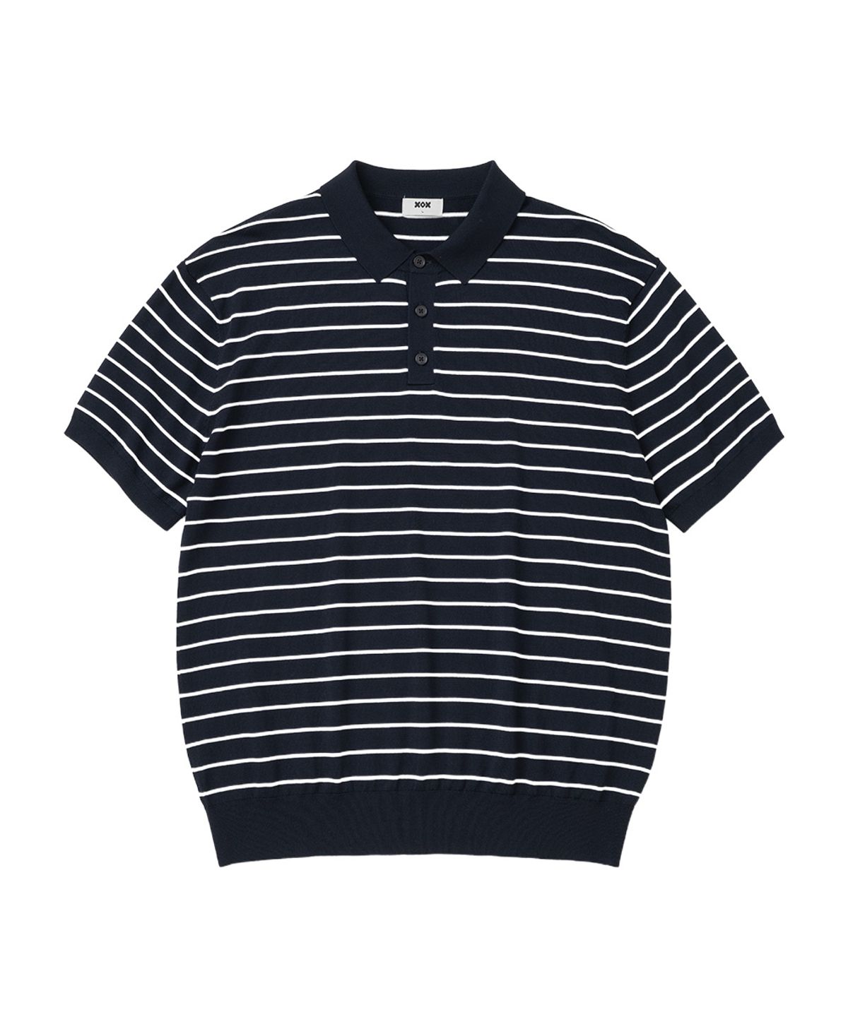 엑스오엑스(XOX) 버튼 카라 썸머 쿨 크롭 반팔 니트 [NAVY ST]
