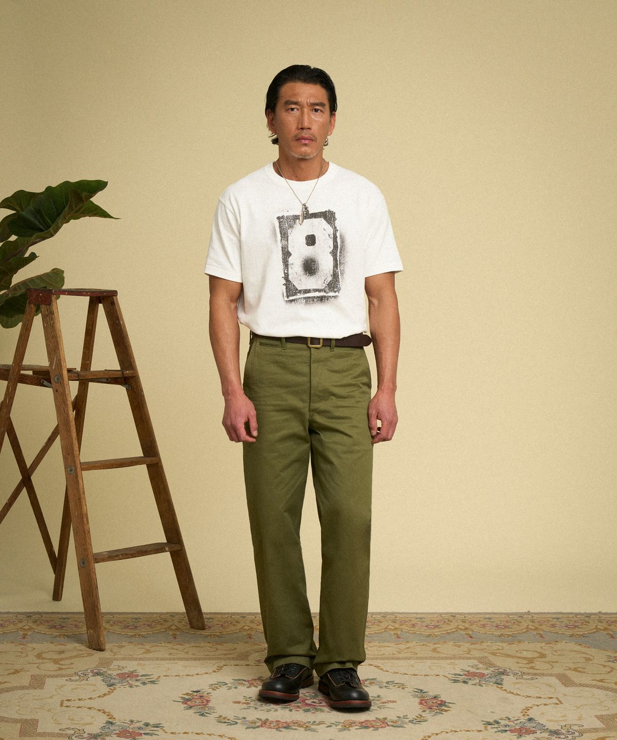 브론슨(BRONSON) Spray Number Loopwheeled Graphic Tee White