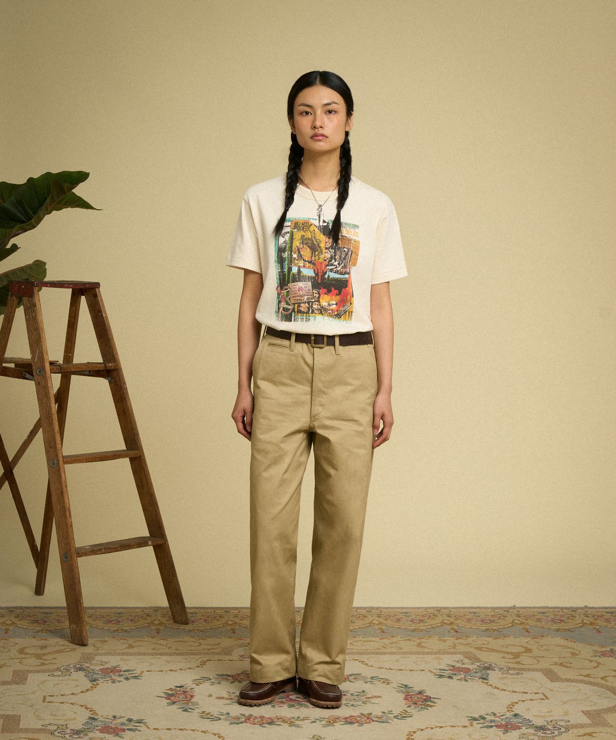 브론슨(BRONSON) Western Collage Loopwheeled Graphic Tee Apricot