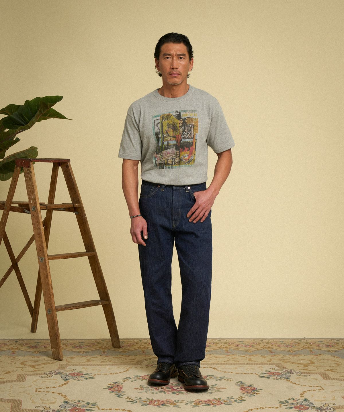 브론슨(BRONSON) Western Collage Loopwheeled Graphic Tee Apricot