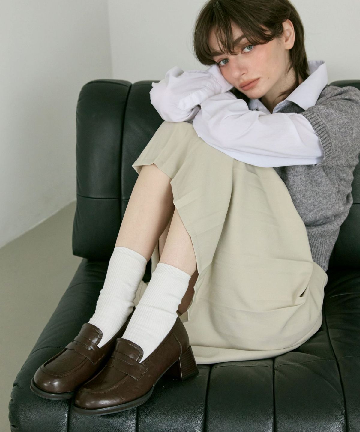 아삐에 마르슈(APIED MARCHE) Arles 소가죽 미들 페니 로퍼 6.5cm -PM3018 (2color)