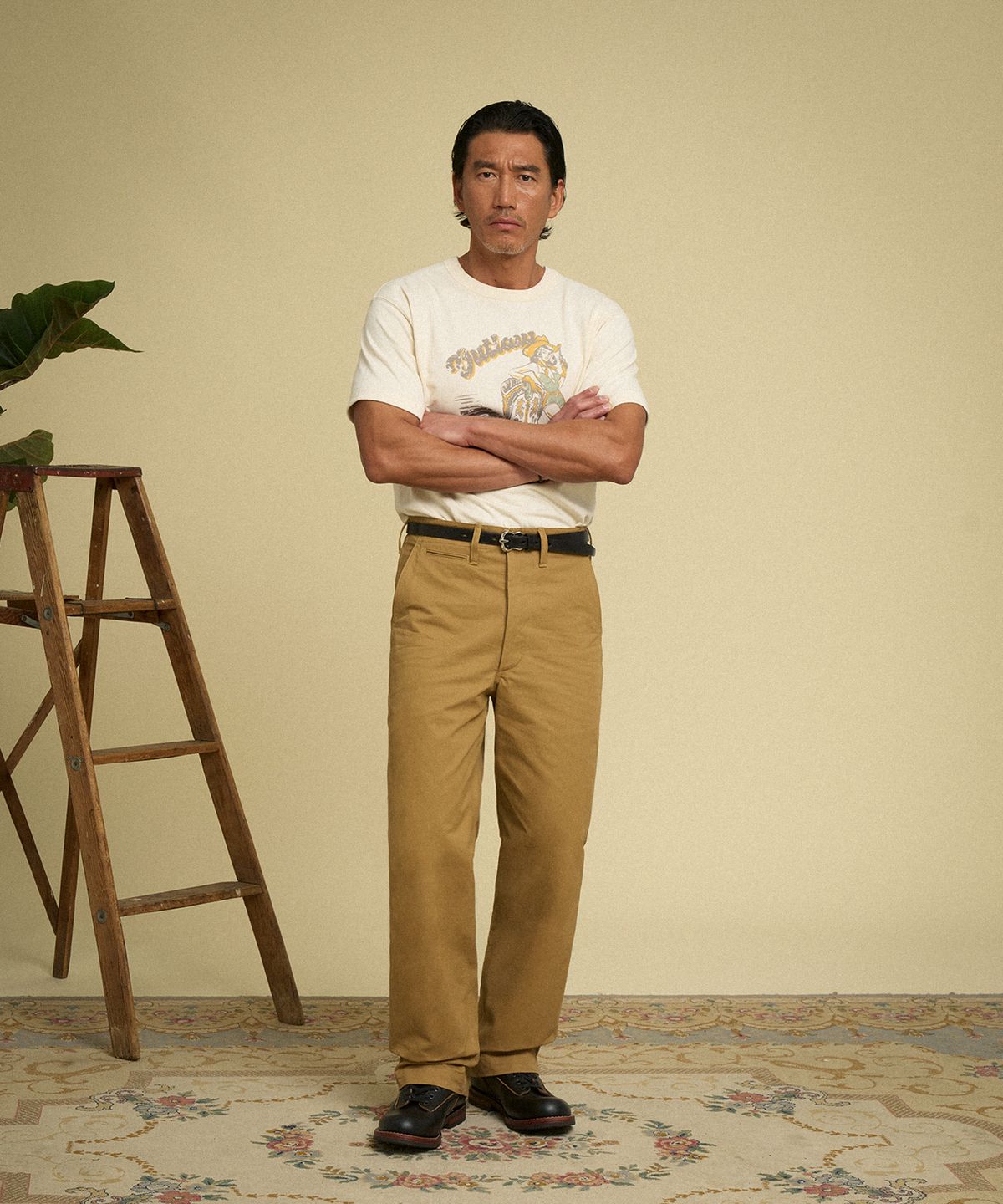 브론슨(BRONSON) Western Boot Loopwheeled Graphic Tee Apricot