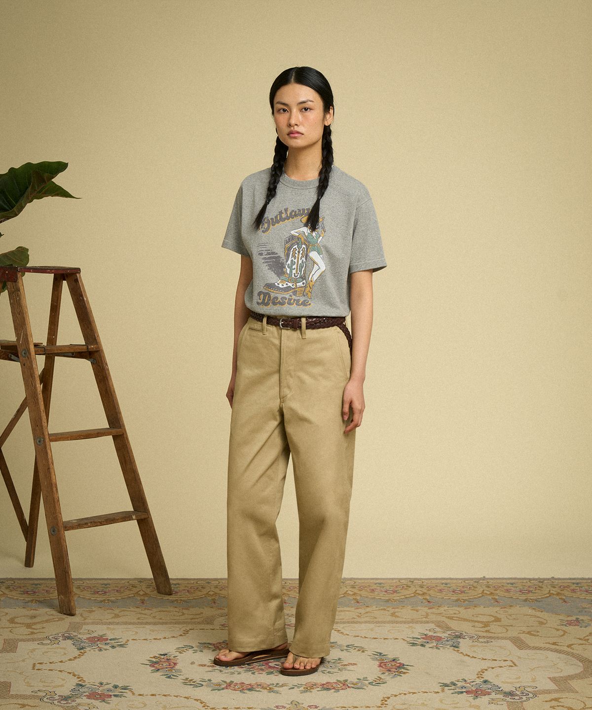 브론슨(BRONSON) Western Boot Loopwheeled Graphic Tee Apricot