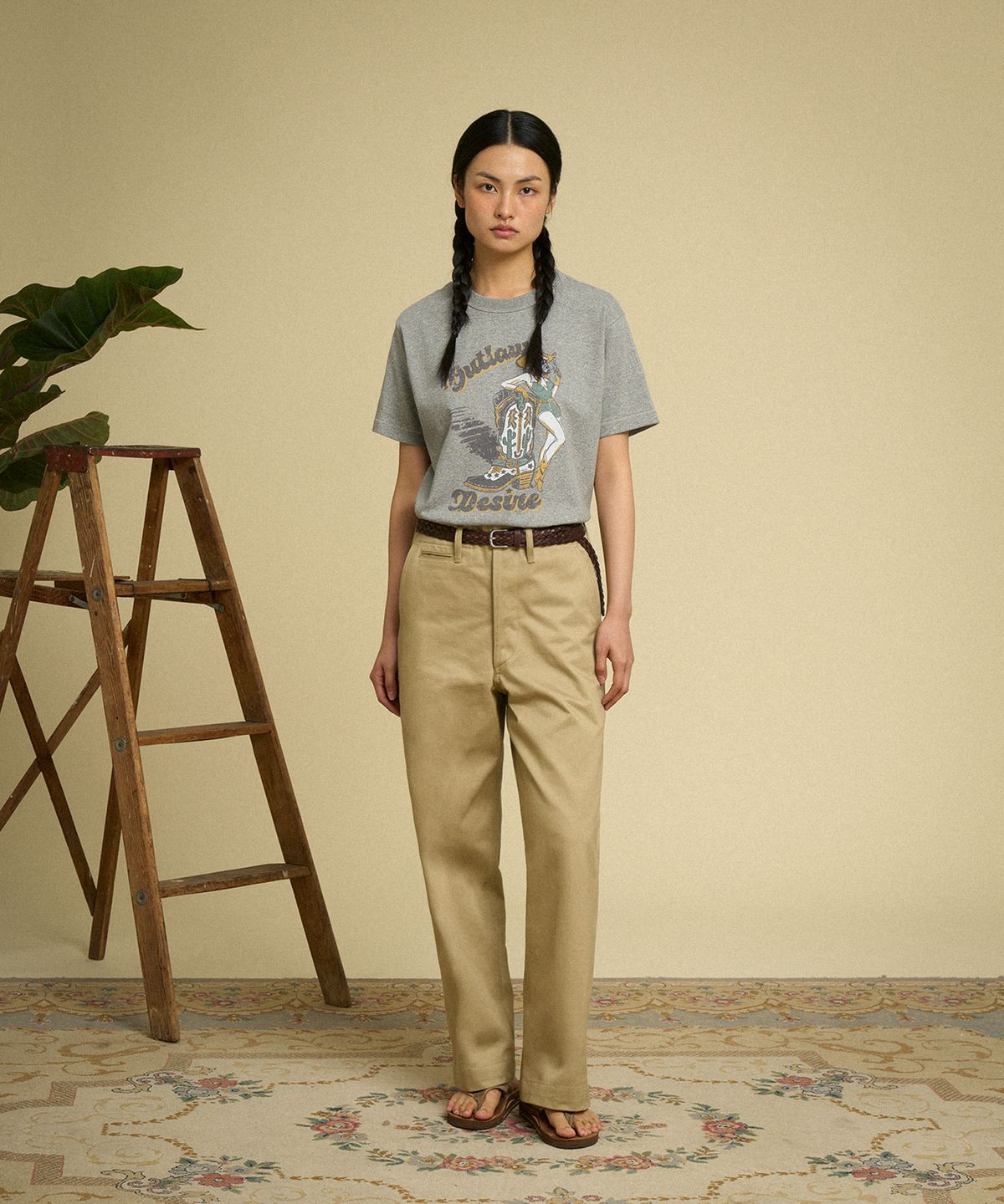 브론슨(BRONSON) Western Boot Loopwheeled Graphic Tee Apricot