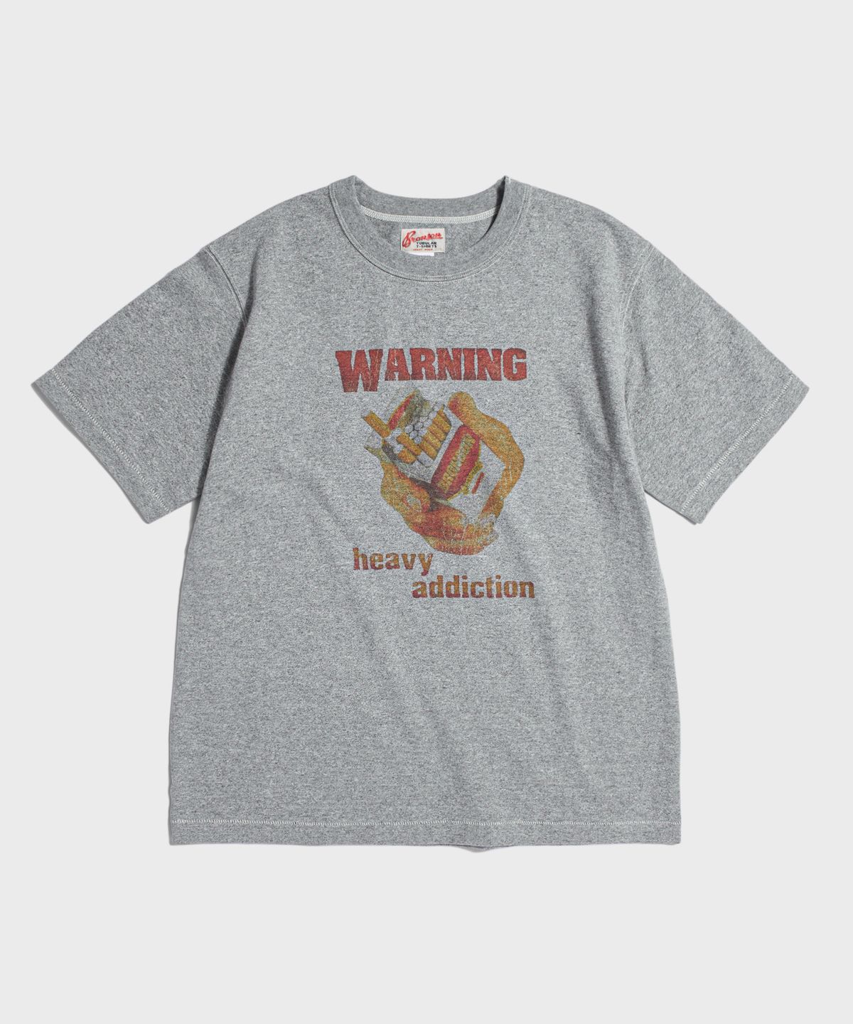 브론슨(BRONSON) Tobacco Warning Loopwheeled Graphic Tee Melange