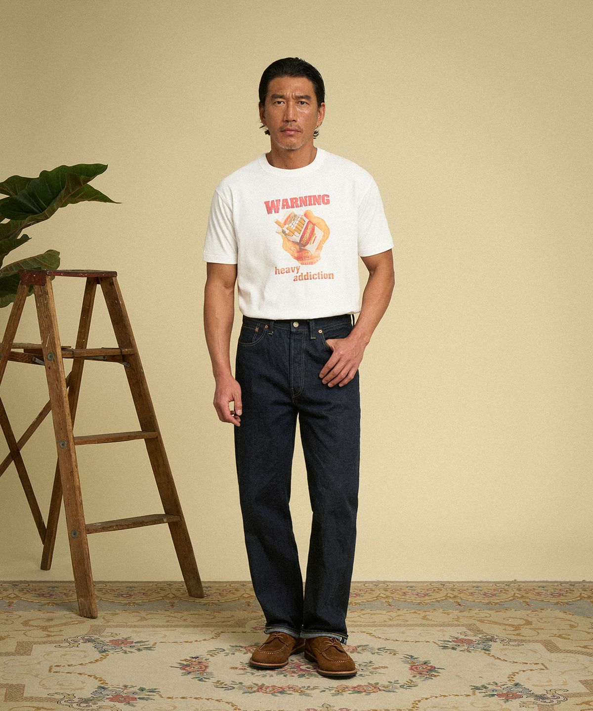 브론슨(BRONSON) Tobacco Warning Loopwheeled Graphic Tee Melange