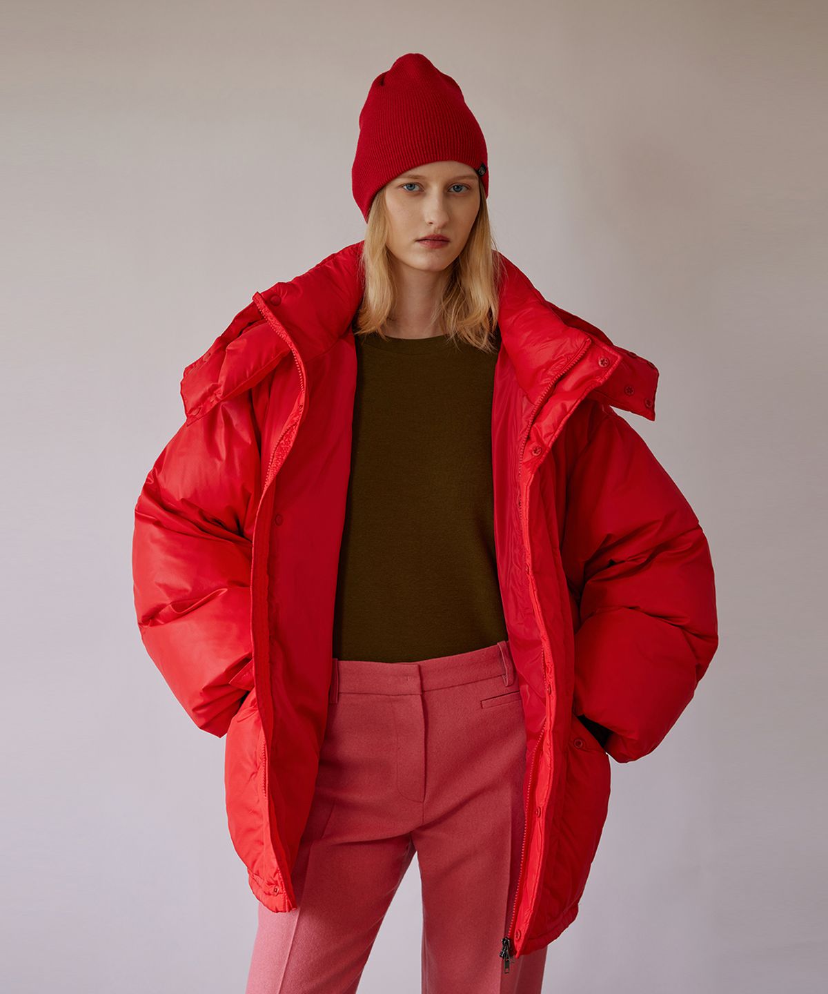퀸스래빗(Q'SRB) Oversized Hoodie Duck Down Jumper-RED