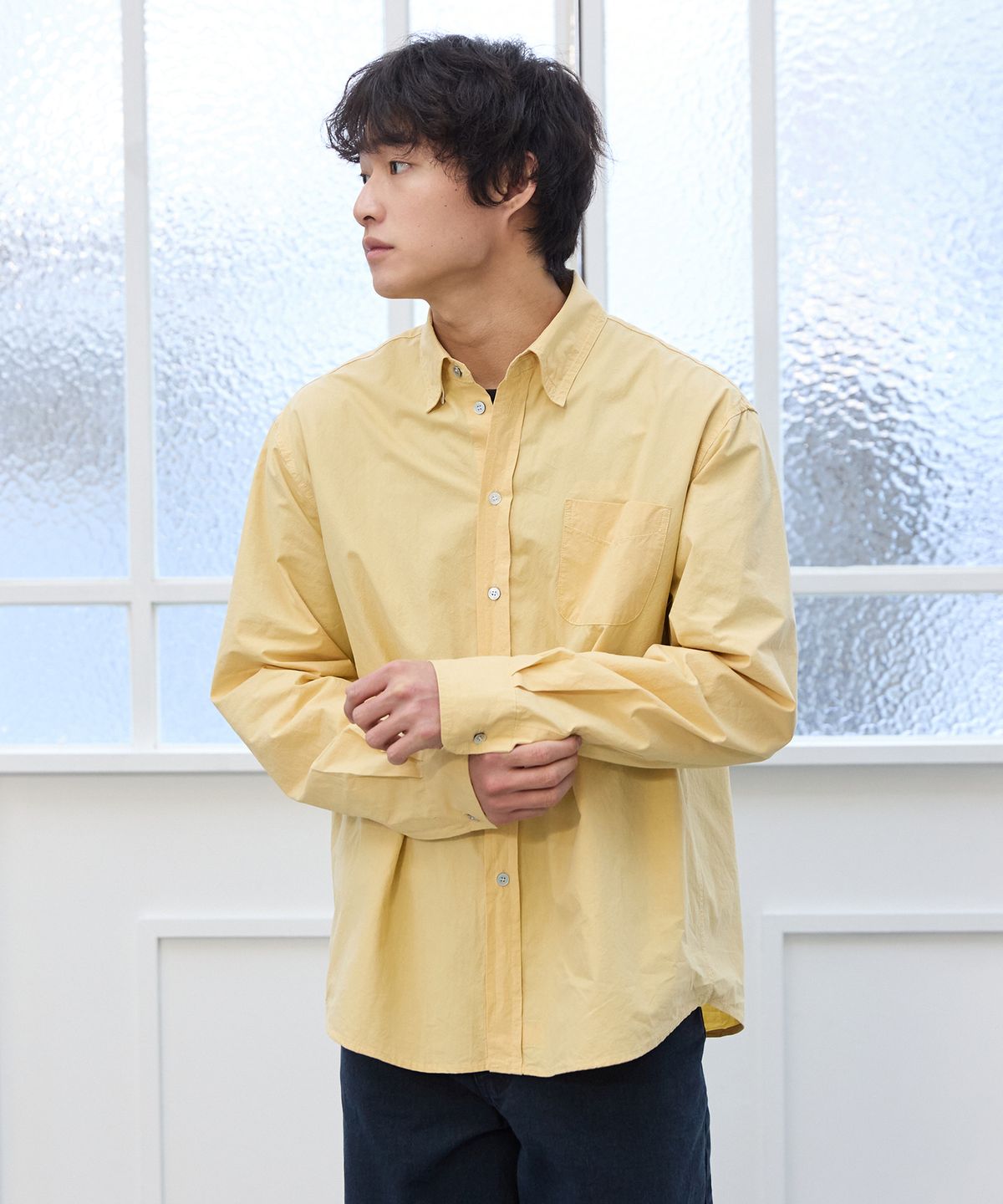 플라비즘(PLAVISM) Washed Pocket Plain Shirt - Yellow