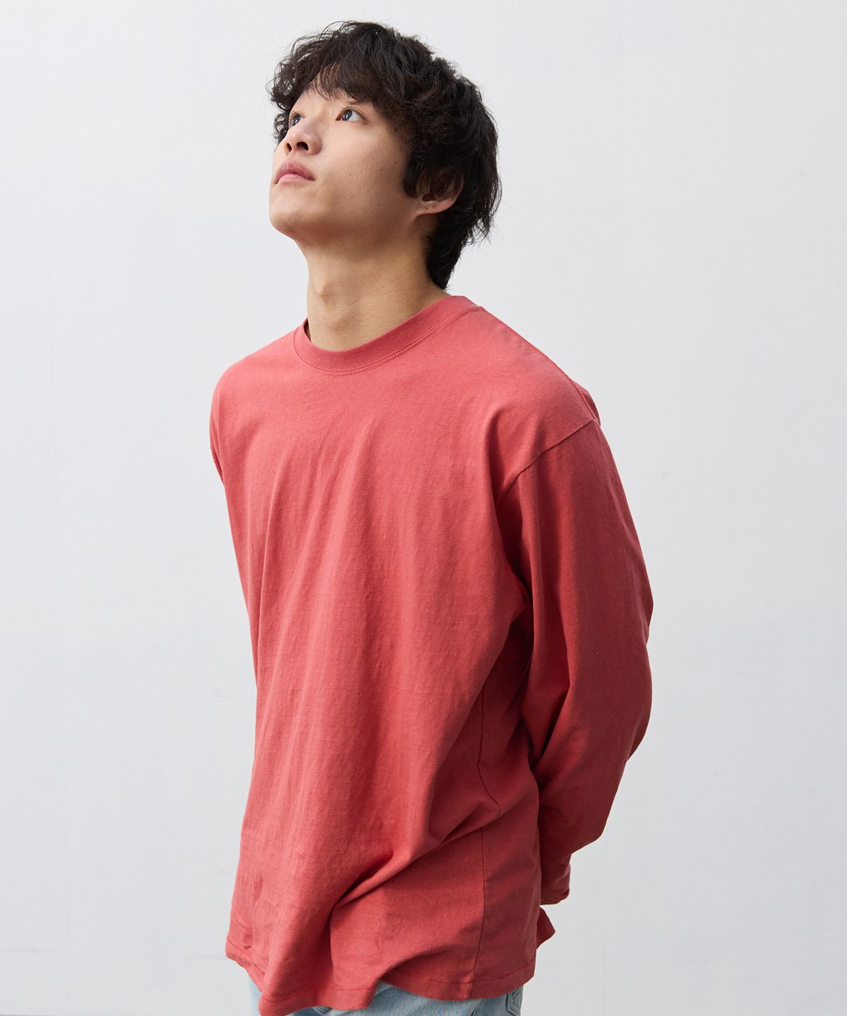 플라비즘(PLAVISM) Men Plain Relaxed Long Sleeve T-Shirt - Red