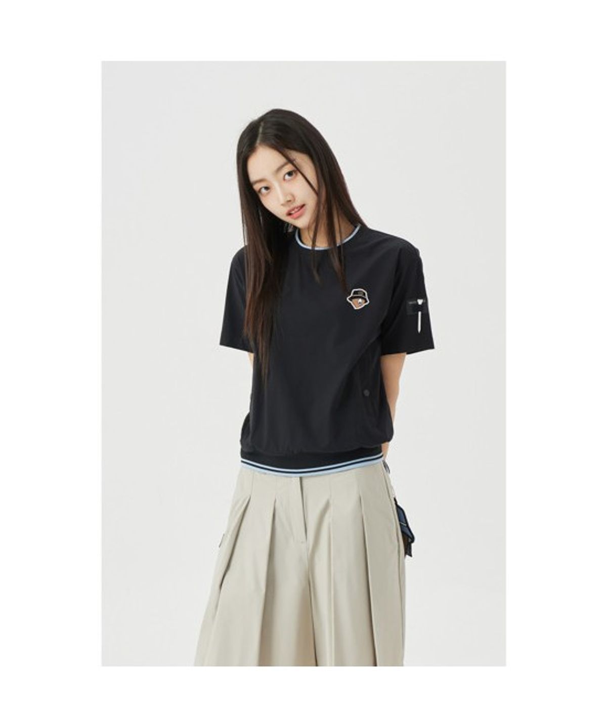 골든베어(GOLDEN BEAR) (W) Woven Crew-Neck Pullover G5TAM26201BKX