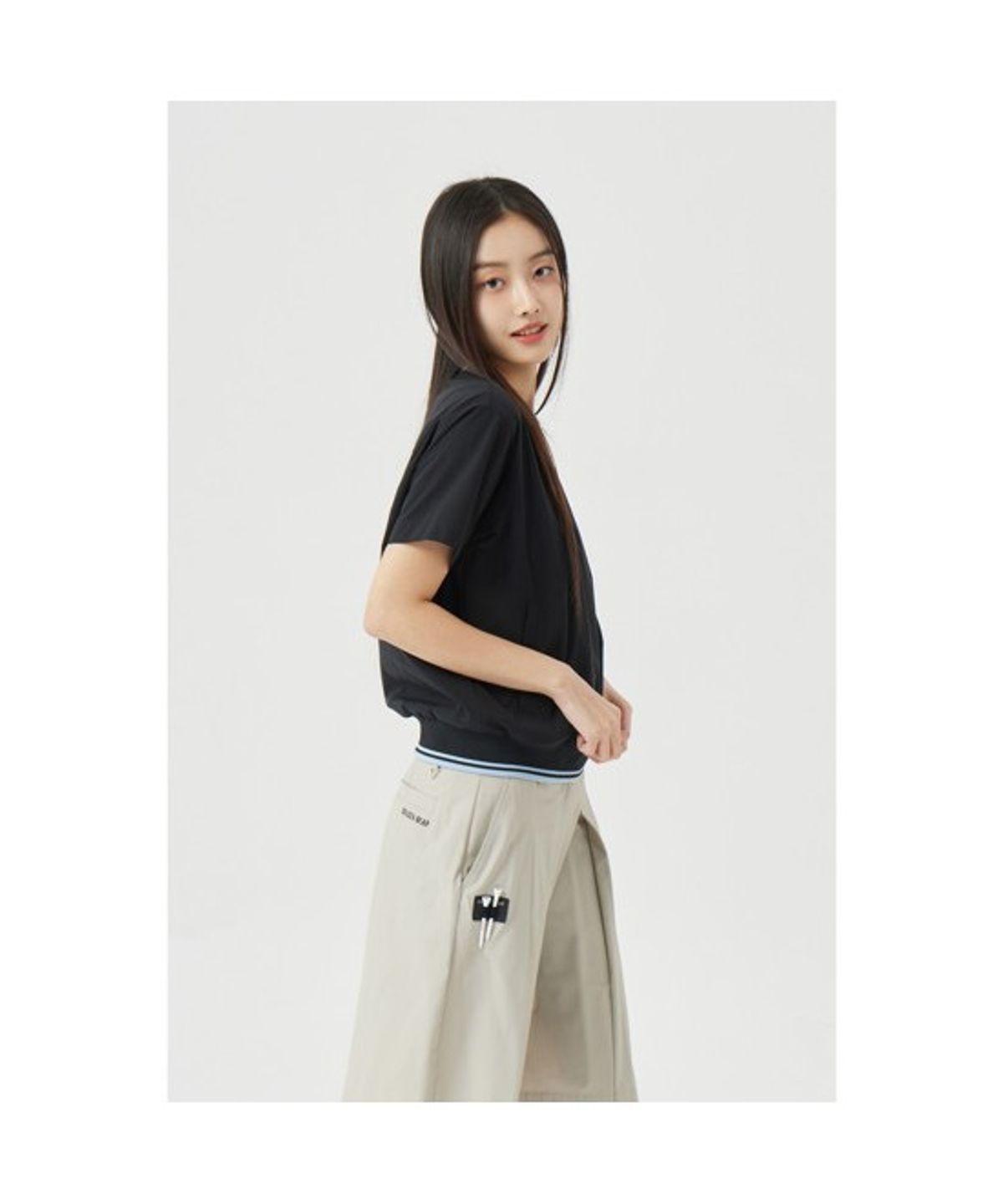 골든베어(GOLDEN BEAR) (W) Woven Crew-Neck Pullover G5TAM26201BKX