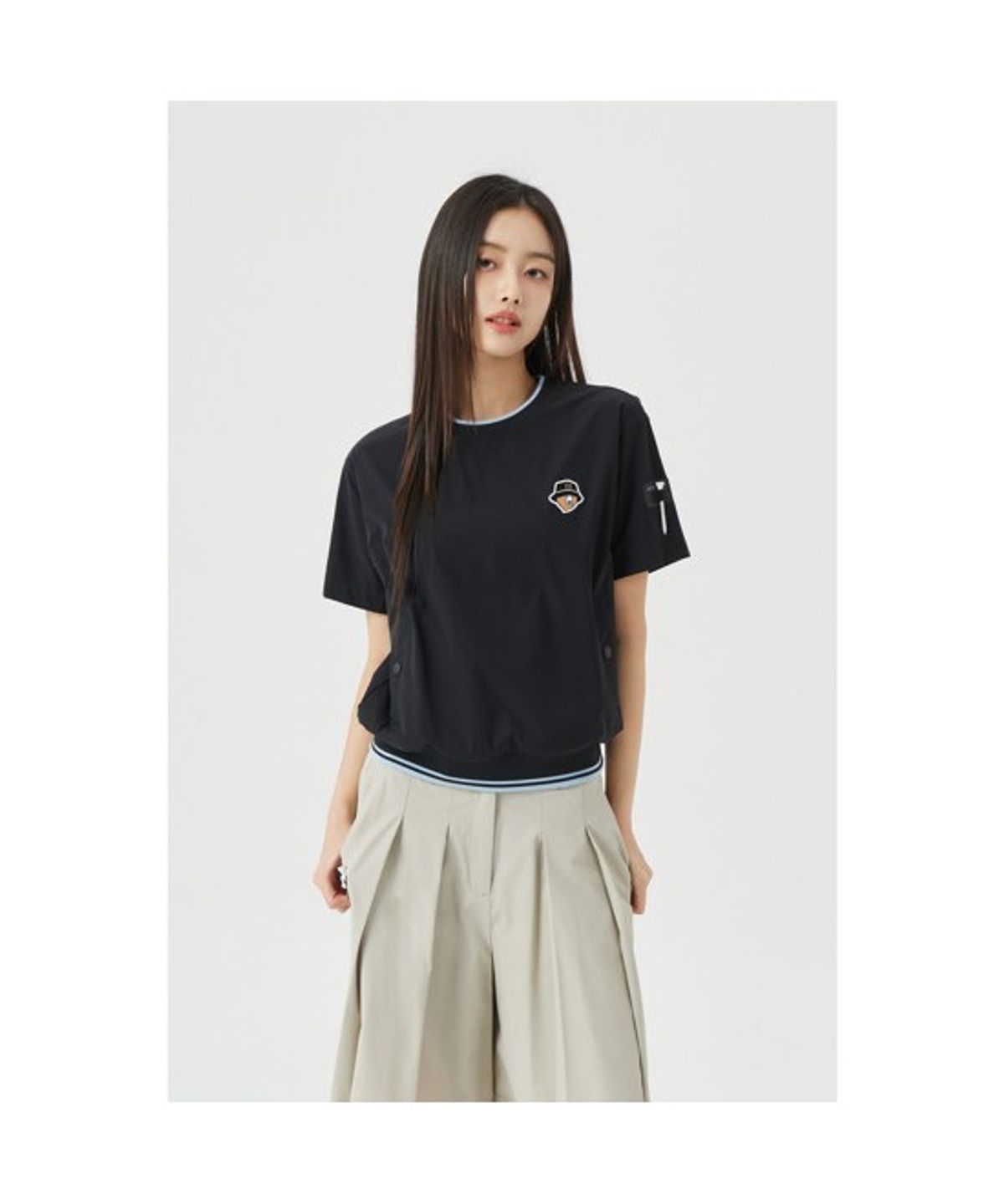 골든베어(GOLDEN BEAR) (W) Woven Crew-Neck Pullover G5TAM26201BKX